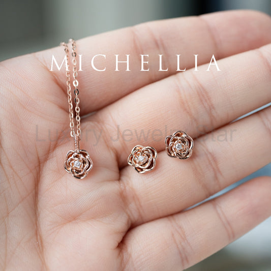 [Roselyn] The Petite Parisian Rose Natural Diamond Necklace & Earring Set - Limited - image 2