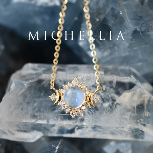 [Selene] Ready-to-Ship Moon Goddess Moosntone & Diamond Necklace