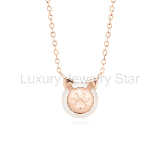 [Snow] White Pearl and Diamond Cat Necklace - image 2