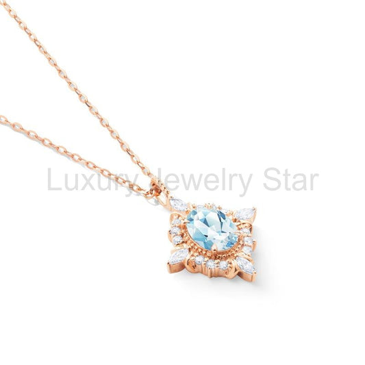 [Alessandra] Art Deco Oval Cut Necklace in Aquamarine - image 2