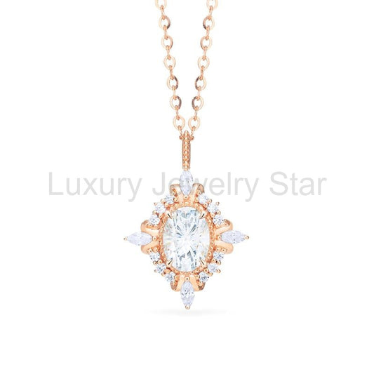 [Alessandra] Art Deco Oval Cut Necklace in Diamond or Moissanite