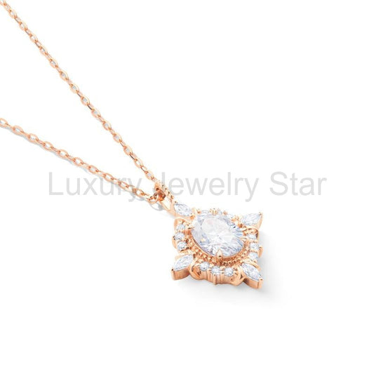 [Alessandra] Art Deco Oval Cut Necklace in Diamond or Moissanite - image 2
