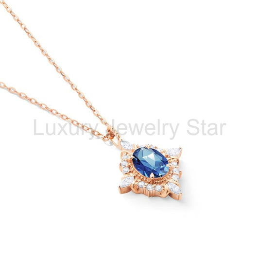 [Alessandra] Art Deco Oval Cut Necklace in Lab Blue Sapphire - image 2