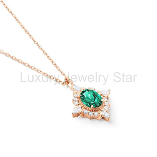 [Alessandra] Art Deco Oval Cut Necklace in Lab Emerald - image 2