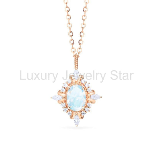[Alessandra] Art Deco Oval Cut Necklace in Moonstone