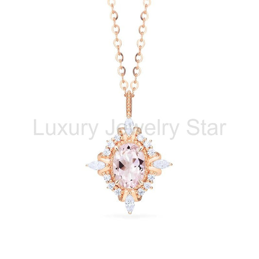 [Alessandra] Art Deco Oval Cut Necklace in Morganite
