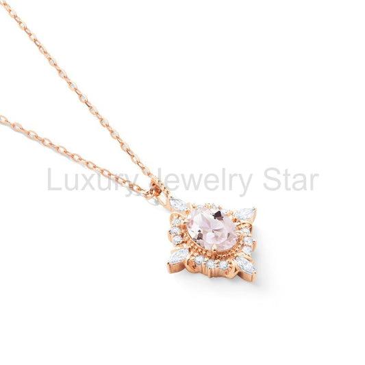 [Alessandra] Art Deco Oval Cut Necklace in Morganite - image 2