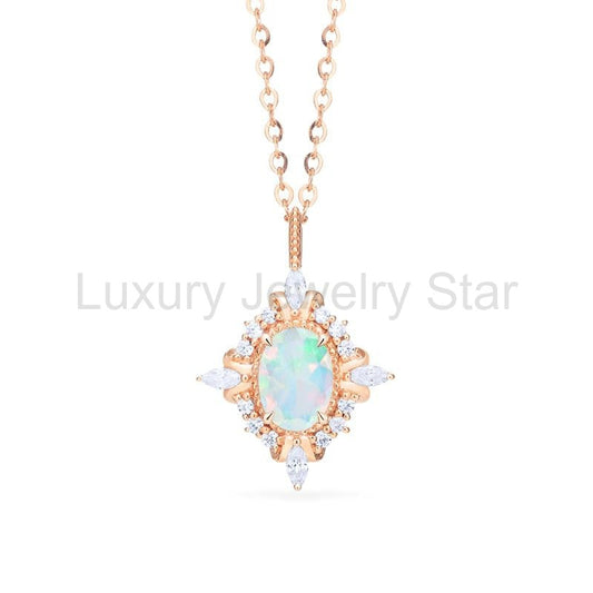 [Alessandra] Art Deco Oval Cut Necklace in Opal