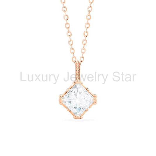 [Astoria] Fluer De Lis Princess Cut Necklace in Moissanite