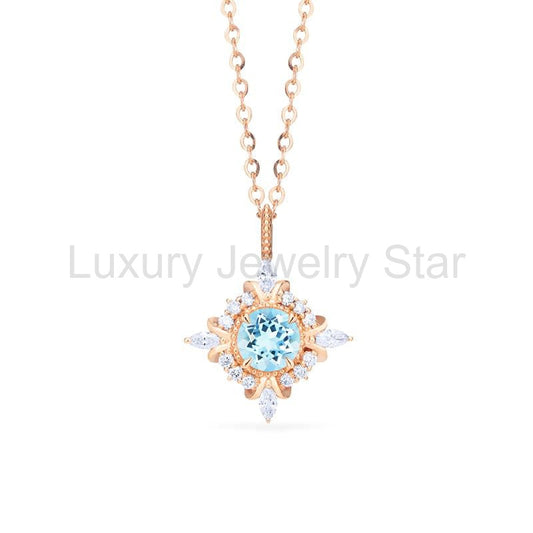 [Astrid] Art Deco Petite Necklace in Aquamarine
