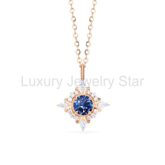 [Astrid] Art Deco Petite Necklace in Lab Blue Sapphire
