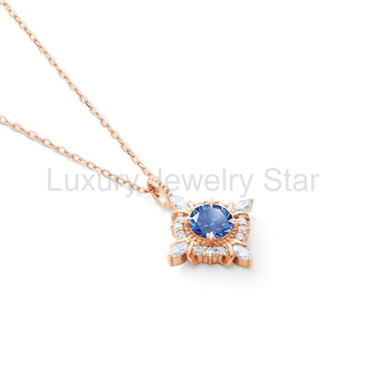 [Astrid] Art Deco Petite Necklace in Lab Blue Sapphire - image 2
