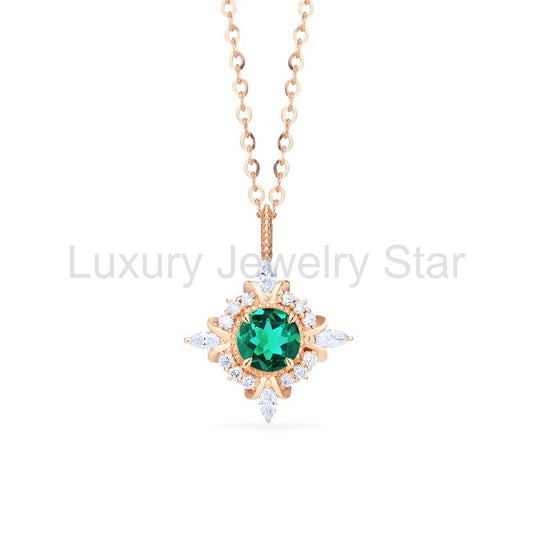 [Astrid] Art Deco Petite Necklace in Lab Emerald