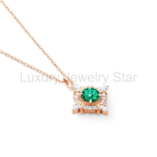 [Astrid] Art Deco Petite Necklace in Lab Emerald - image 2