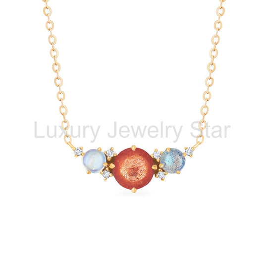 [Celestine] Galaxy Trio Three Stone Necklace in Sunstone, Moonstone, and Labradorite - image 2
