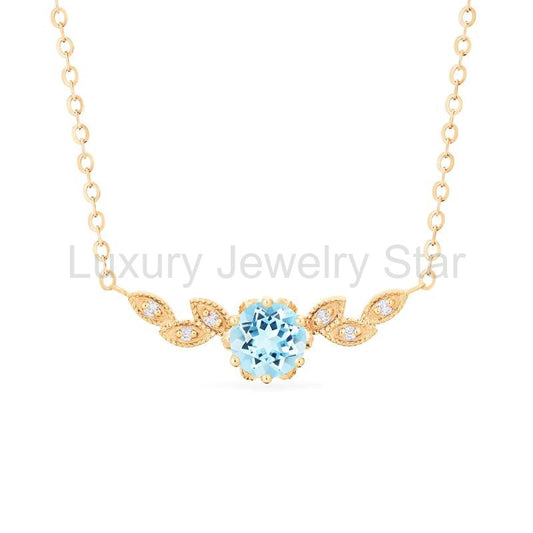 [Dahlia] Floral Leaf Necklace in Aquamarine - image 2