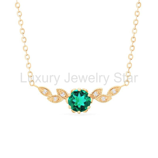 [Dahlia] Floral Leaf Necklace in Lab Emerald - image 2