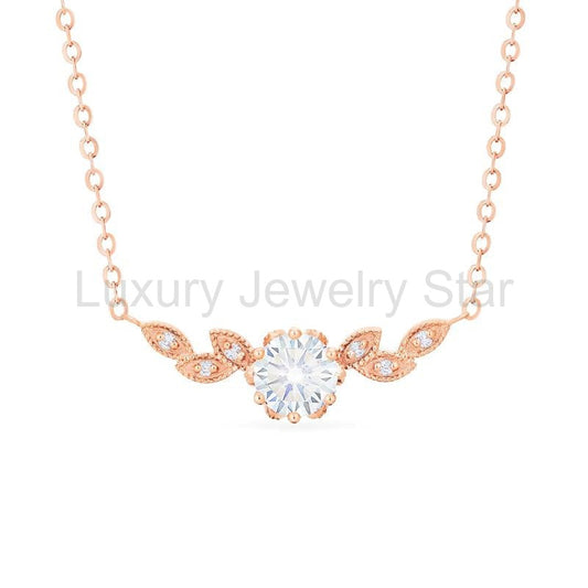 [Dahlia] Floral Leaf Necklace in Moissanite