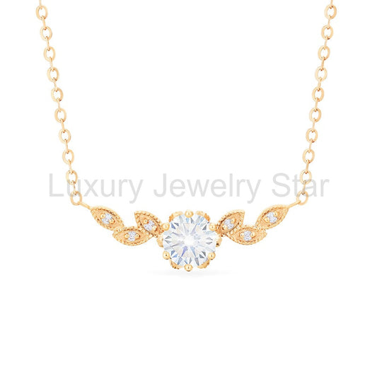 [Dahlia] Floral Leaf Necklace in Moissanite - image 2