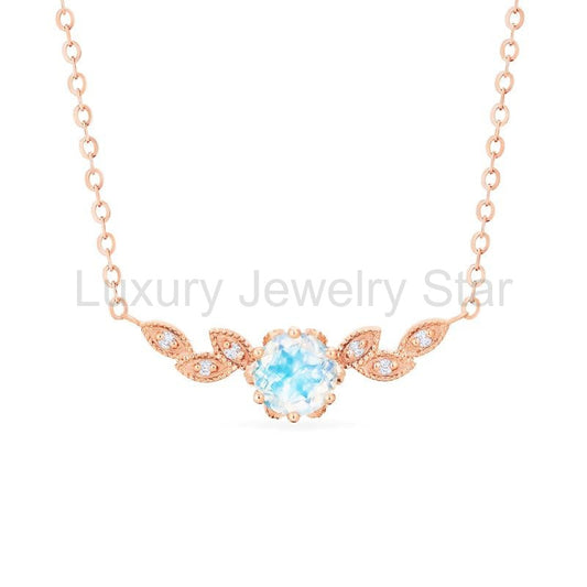 [Dahlia] Floral Leaf Necklace in Moonstone