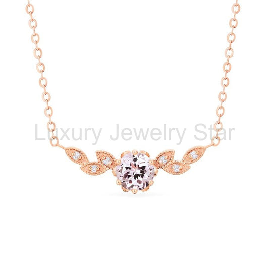 [Dahlia] Floral Leaf Necklace in Morganite