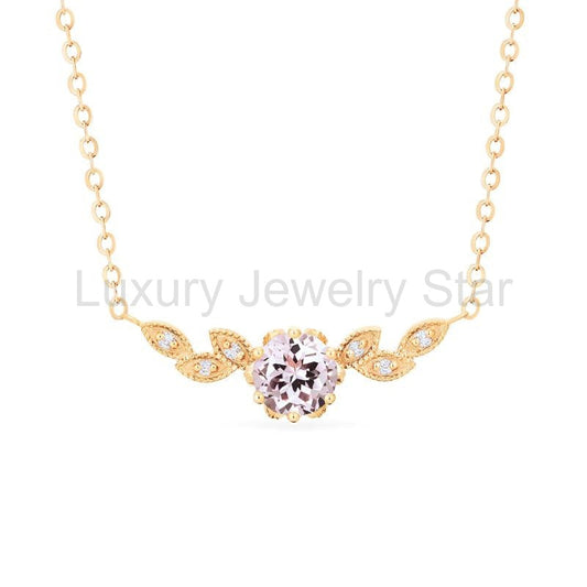 [Dahlia] Floral Leaf Necklace in Morganite - image 2