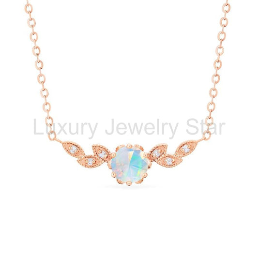 [Dahlia] Floral Leaf Necklace in Opal