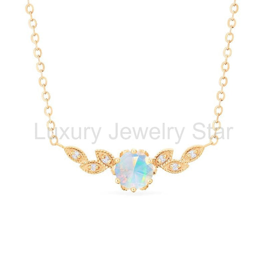 [Dahlia] Floral Leaf Necklace in Opal - image 2
