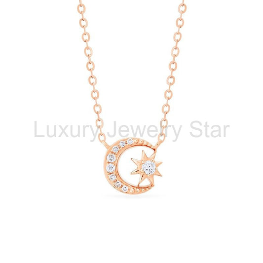 [Divina] Diamond Moon and Star Necklace