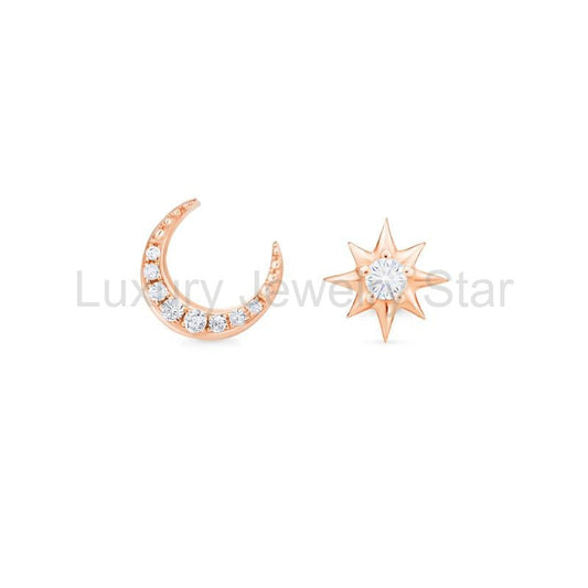 [Divina] Diamond Moon and Star Solid Gold Earrings