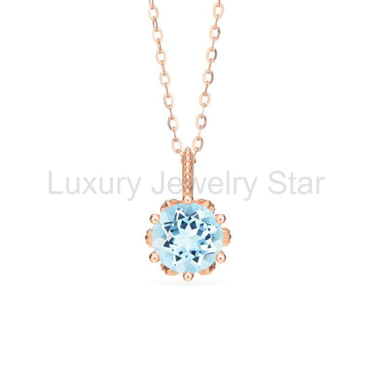 [Eden] Floral Solitaire Necklace in Aquamarine