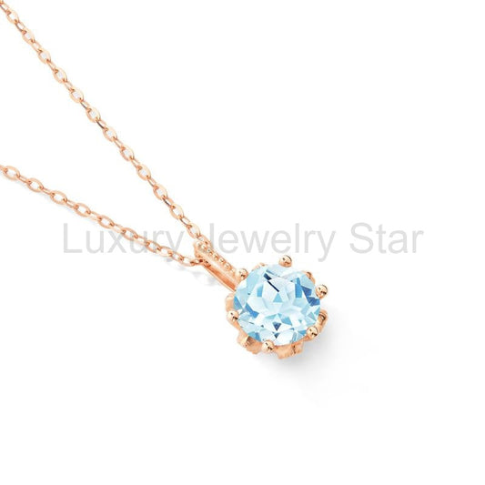 [Eden] Floral Solitaire Necklace in Aquamarine - image 2