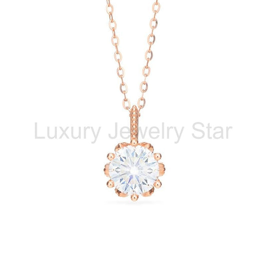 [Eden] Floral Solitaire Necklace in Diamond / Moissanite