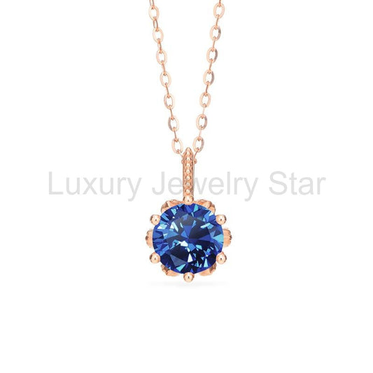 [Eden] Floral Solitaire Necklace in Lab Blue Sapphire