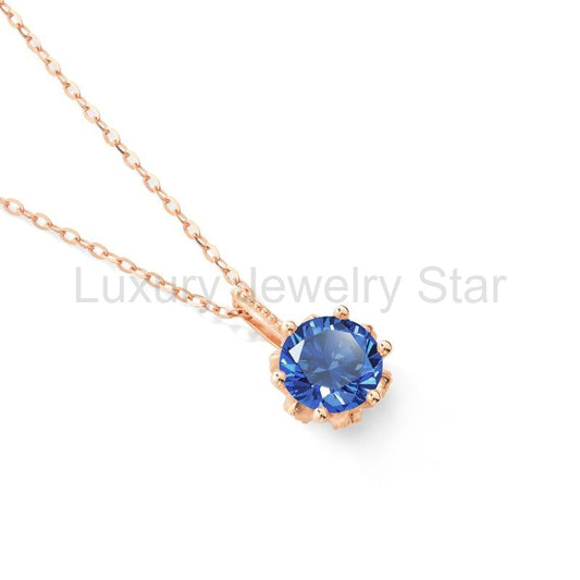 [Eden] Floral Solitaire Necklace in Lab Blue Sapphire - image 2