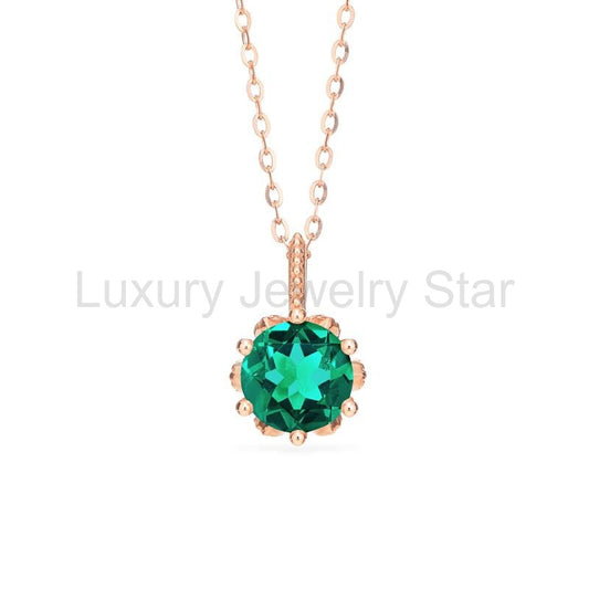 [Eden] Floral Solitaire Necklace in Lab Emerald