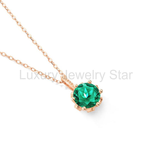 [Eden] Floral Solitaire Necklace in Lab Emerald - image 2