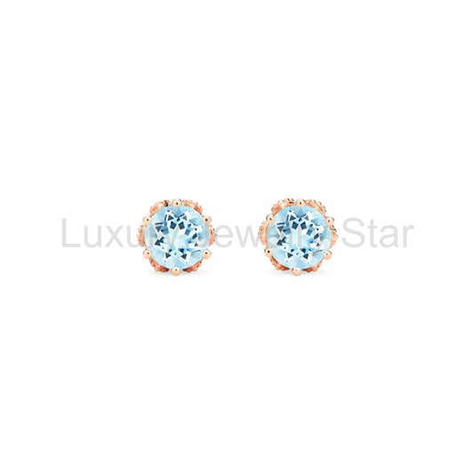 [Eden] Petite Floral Earrings in Aquamarine
