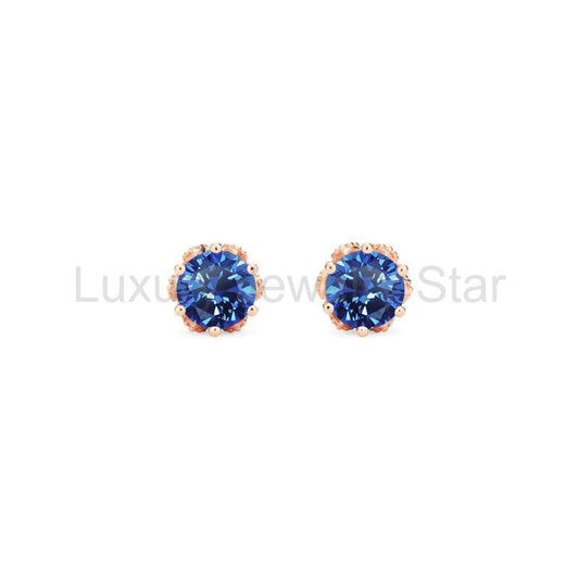 [Eden] Petite Floral Earrings in Lab Blue Sapphire