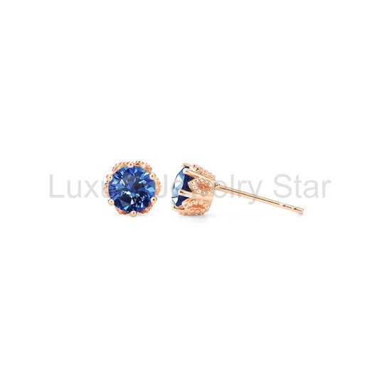 [Eden] Petite Floral Earrings in Lab Blue Sapphire - image 2