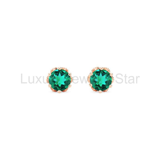 [Eden] Petite Floral Earrings in Lab Emerald