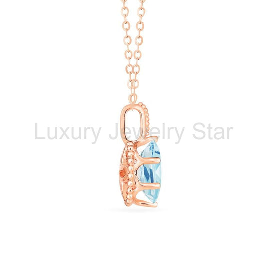 [Evelina] Vintage Classic Crown Oval Cut Necklace in Aquamarine - image 2