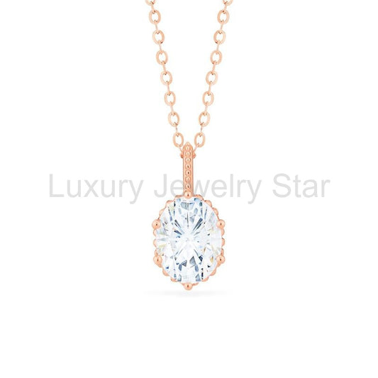 [Evelina] Vintage Classic Crown Oval Cut Necklace in Diamond / Moissanite