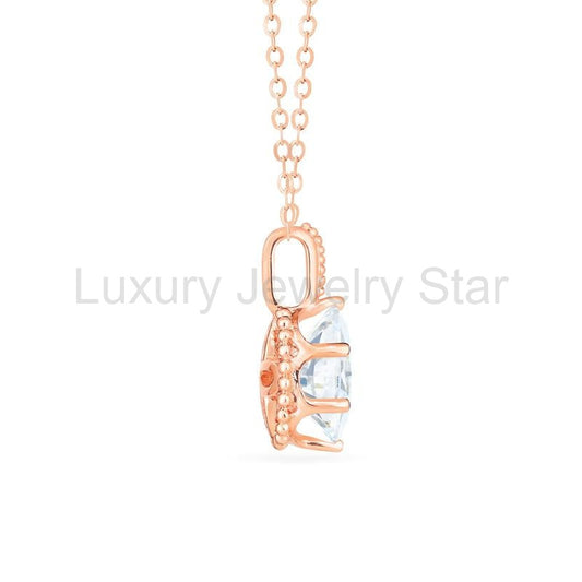 [Evelina] Vintage Classic Crown Oval Cut Necklace in Diamond / Moissanite - image 2