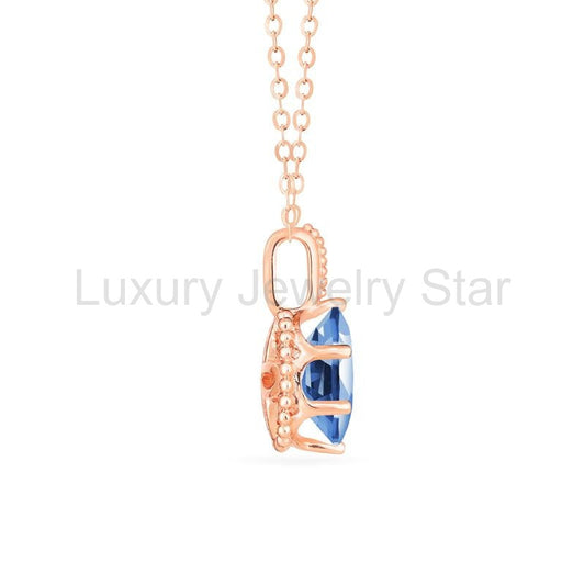 [Evelina] Vintage Classic Crown Oval Cut Necklace in Lab Blue Sapphire - image 2