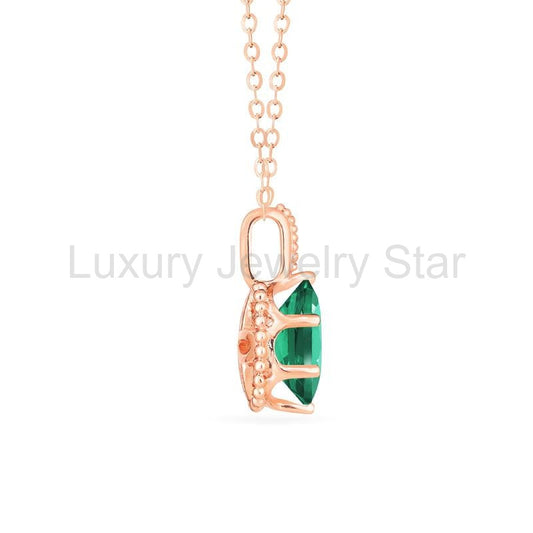 [Evelina] Vintage Classic Crown Oval Cut Necklace in Lab Emerald - image 2