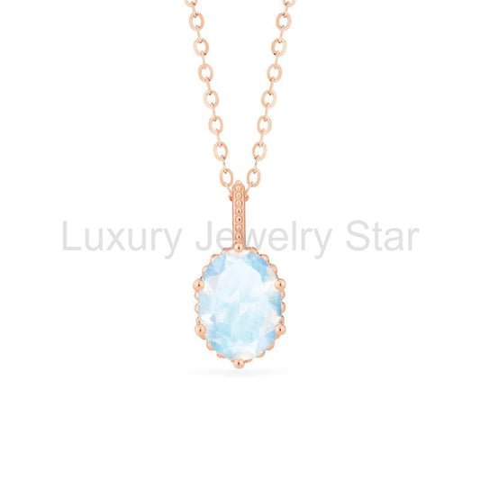 [Evelina] Vintage Classic Crown Oval Cut Necklace in Moonstone