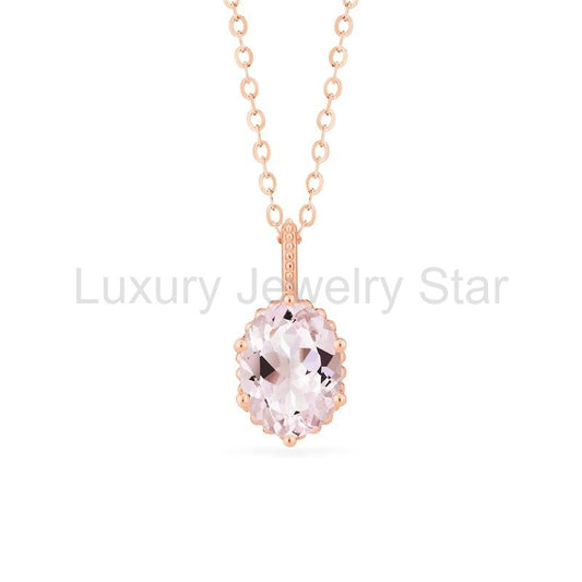 [Evelina] Vintage Classic Crown Oval Cut Necklace in Morganite
