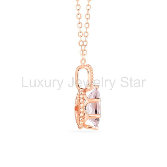 [Evelina] Vintage Classic Crown Oval Cut Necklace in Morganite - image 2