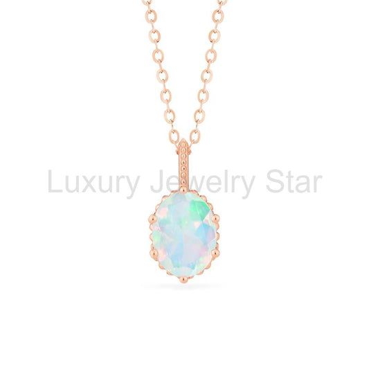 [Evelina] Vintage Classic Crown Oval Cut Necklace in Opal